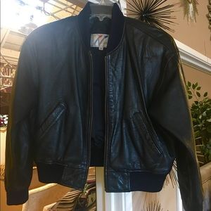 Black Leather Crop Baseball  Jacket